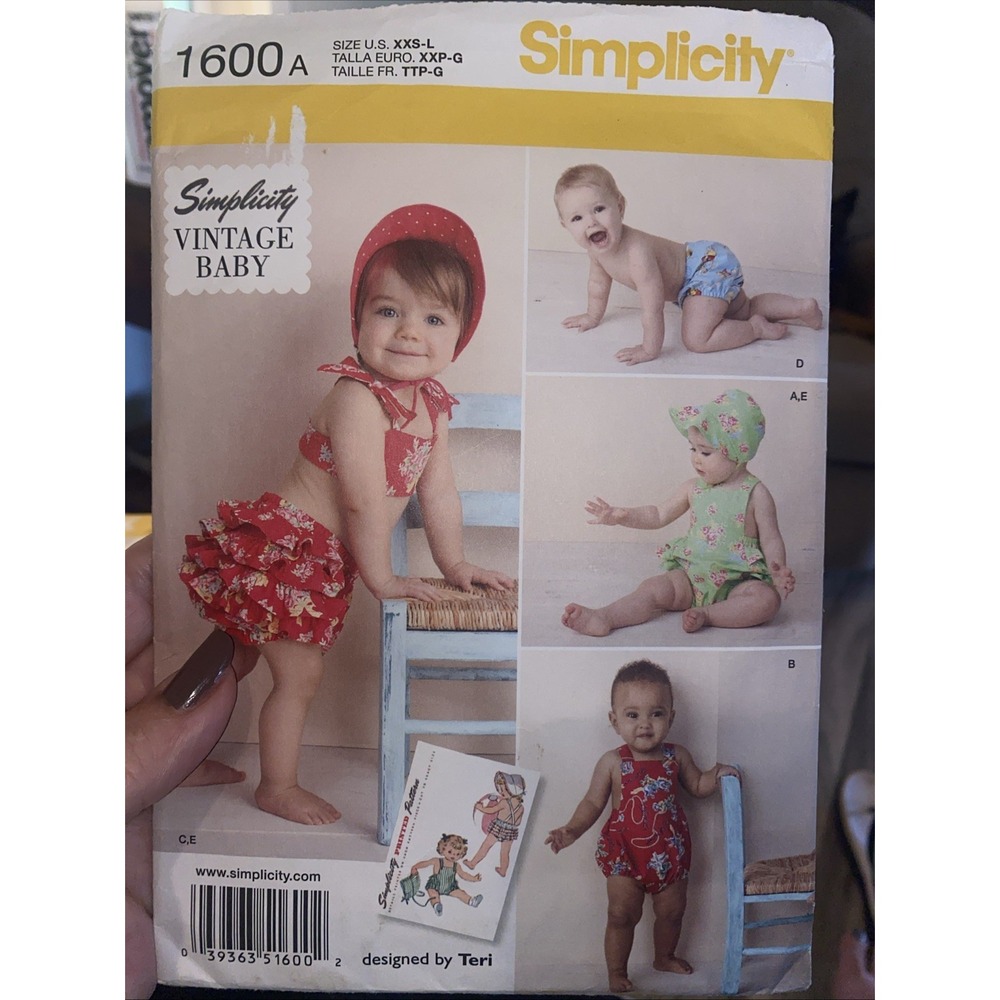 Simplicity 1600 Vintage Baby Romper Bikini Bonnet Sewing Pattern XXS-L Cut
